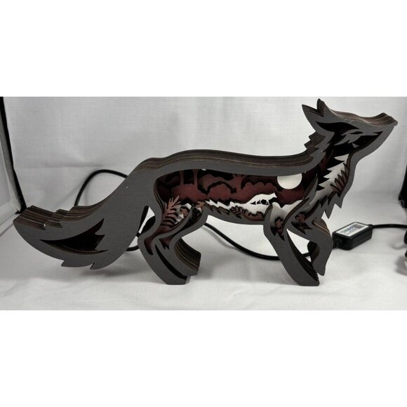 3D Wooden Fox Home Décor Ocean Animal Sculpture w/LED Lights – USB Powered - Picture 1 of 5